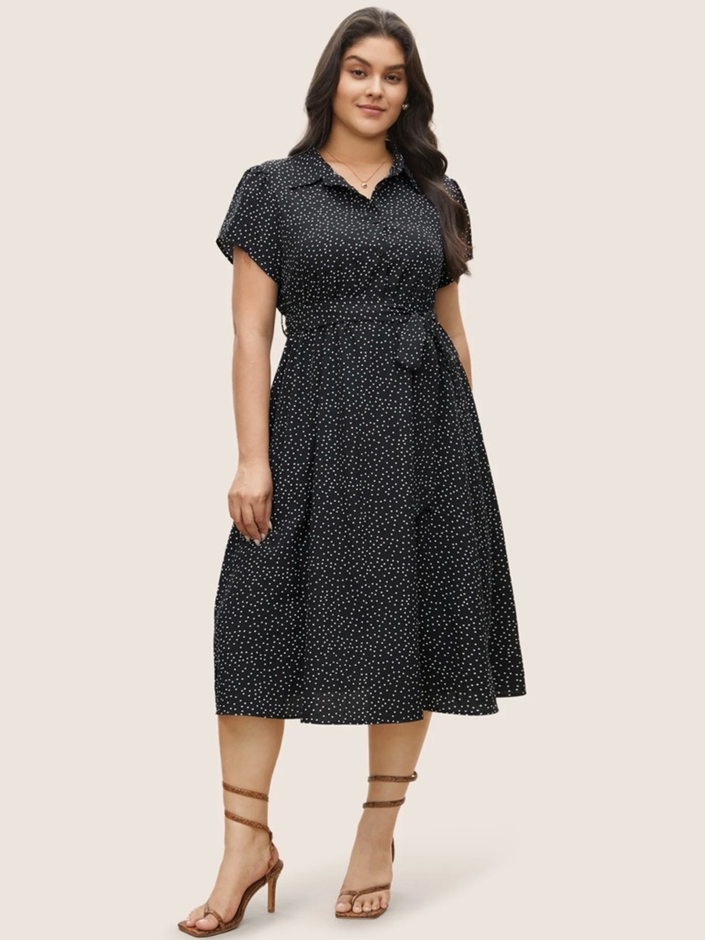 Bloomchic 14/16 Polka Dot Shirt Collar Button Up Dress nwt xl 1x black & white